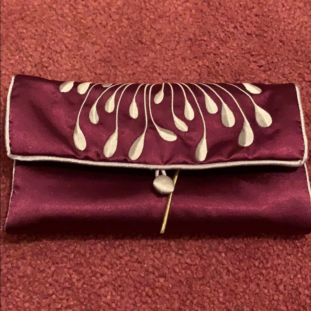 Plum/ gray silk travel jewelry case